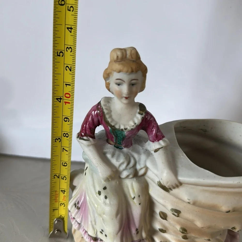 Vintage Figurine Planter with Pink and Cream Accents